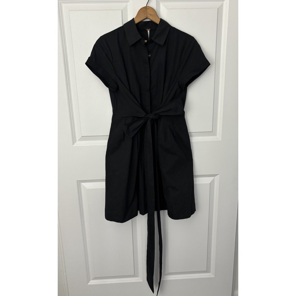 Free People Black Bow Waist Shirt Dress 4 NWT Style OB476020 $125 Retail‎ 0598